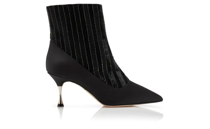 Women Mid Heels Manolo Blahnik ZUELANA Black Satin And Sequin Shoe Booties Women Mid Heels Manolo Blahnik ZUELANA Black Satin And Sequin Shoe Booties