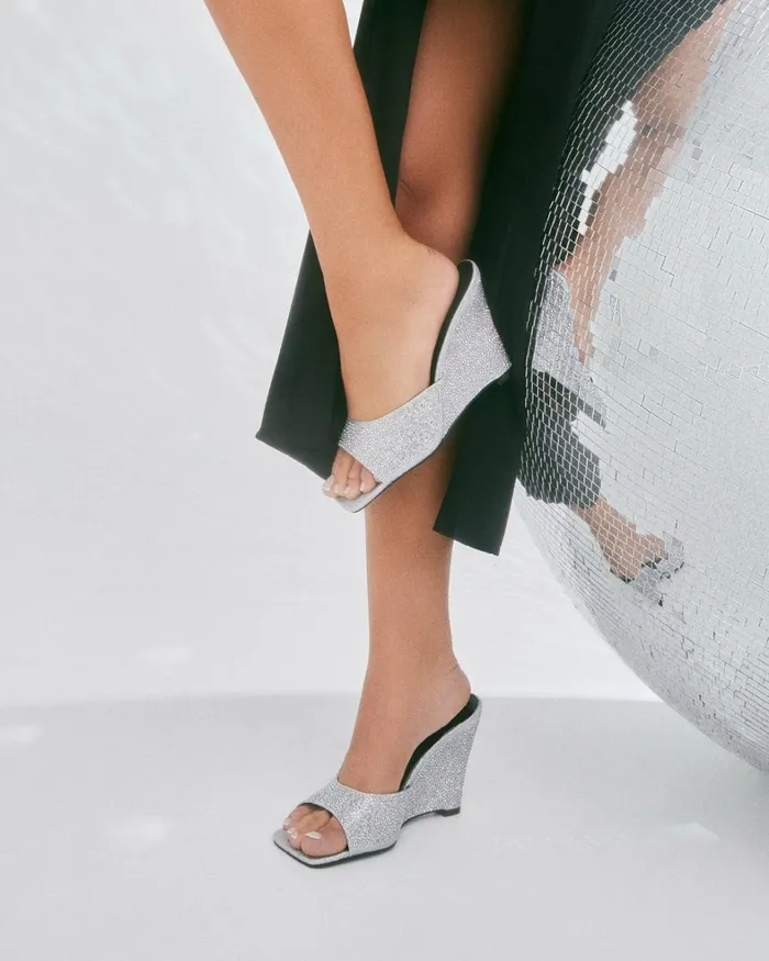 Women Mules Billini MARIA 8211 SILVER RHINESTONE