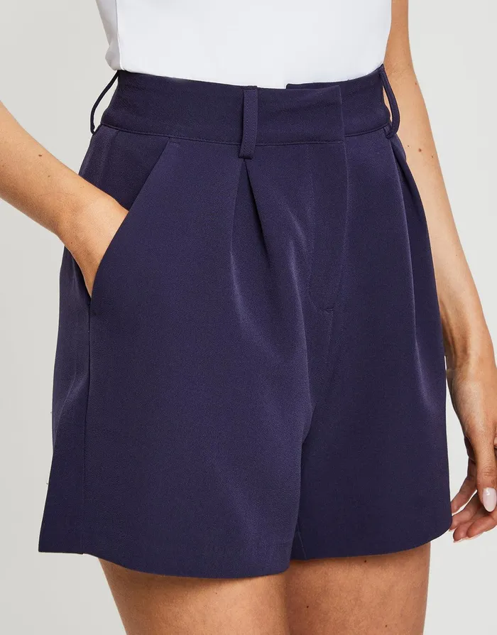 Women Navy Pleated Tailored Shorts Navy Threadbare Shorts Women Navy Pleated Tailored Shorts Navy Threadbare Shorts