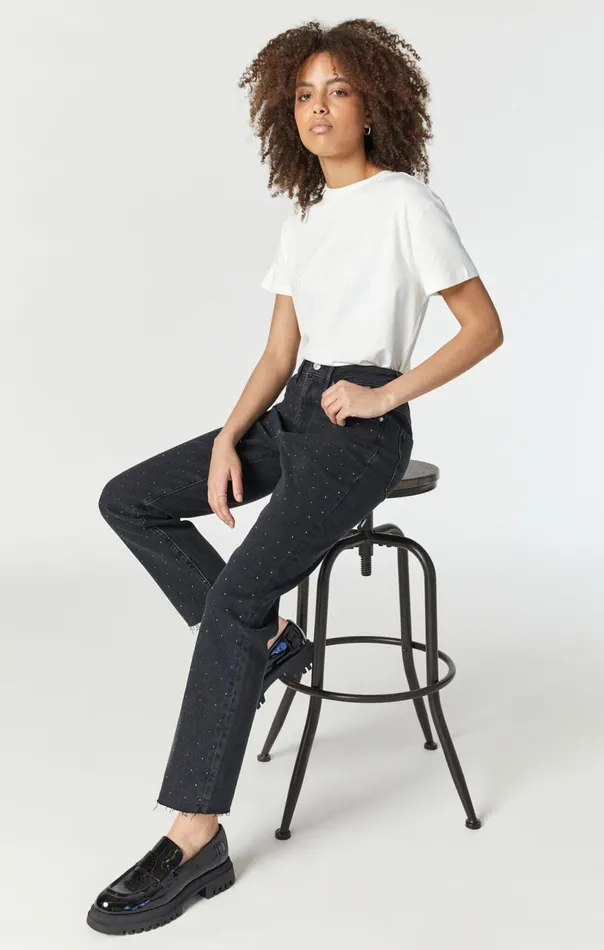 Women New York Straight Leg In Shiny Smoke Denim Mavi Jeans Denim
