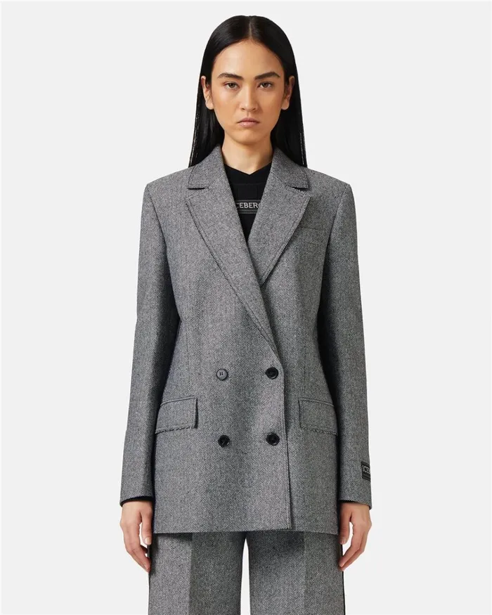 Women OUTERWEAR Iceberg Doublebreasted Jacket In Wool Blend With Herringbone Pattern