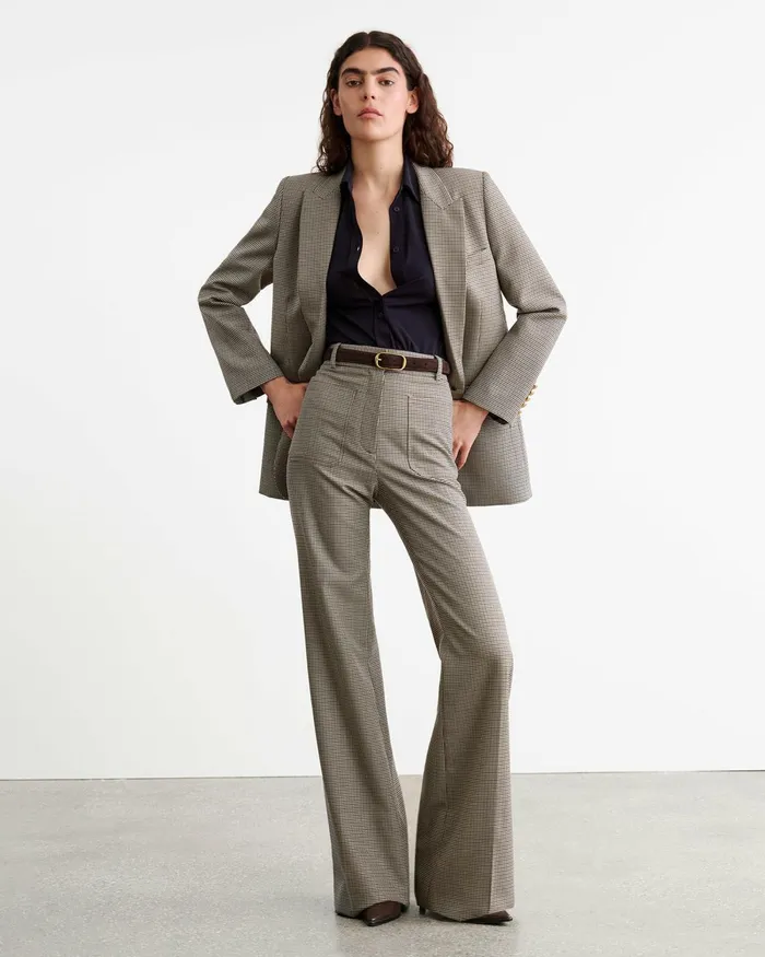 Women Pants and Shorts Nili Lotan CHRISTOPHE PANT Brown Houndstooth