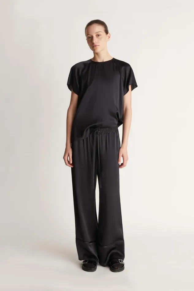 Women Pants And Shorts Lee Mathews Stella Silk Satin Pant Midnight