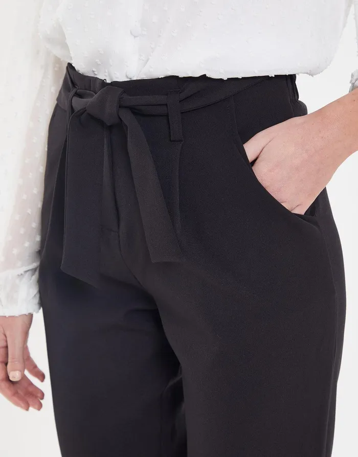 Women Petite Black Paperbag Waist Trousers Black Threadbare Trousers Women Petite Black Paperbag Waist Trousers Black Threadbare Trousers