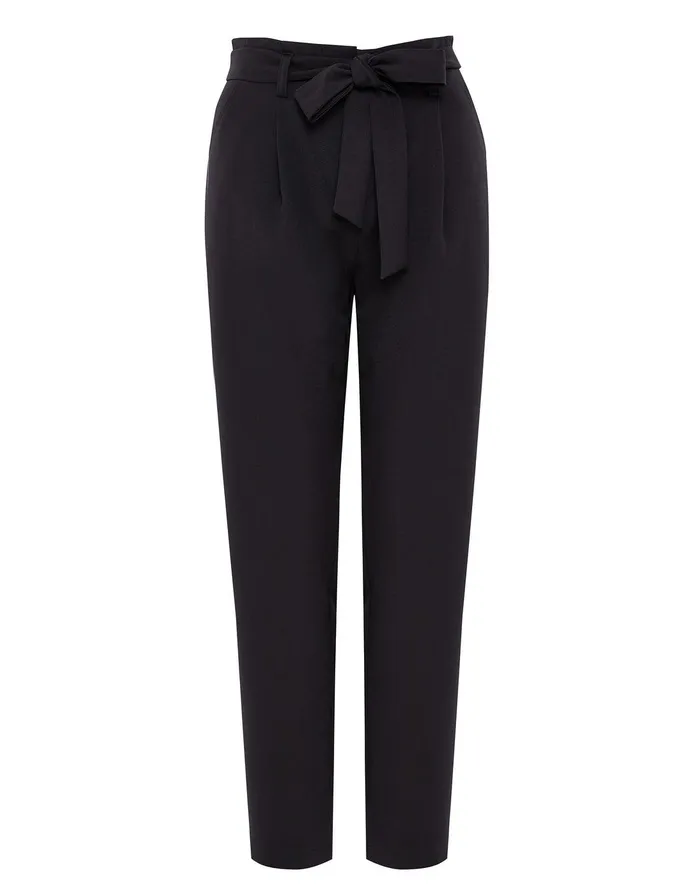 Women Petite Black Paperbag Waist Trousers Black Threadbare Trousers Women Petite Black Paperbag Waist Trousers Black Threadbare Trousers