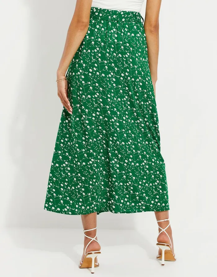 Women Petite Green Ditsy Floral Print Wrap Midi Skirt Green Threadbare Skirts Women Petite Green Ditsy Floral Print Wrap Midi Skirt Green Threadbare Skirts