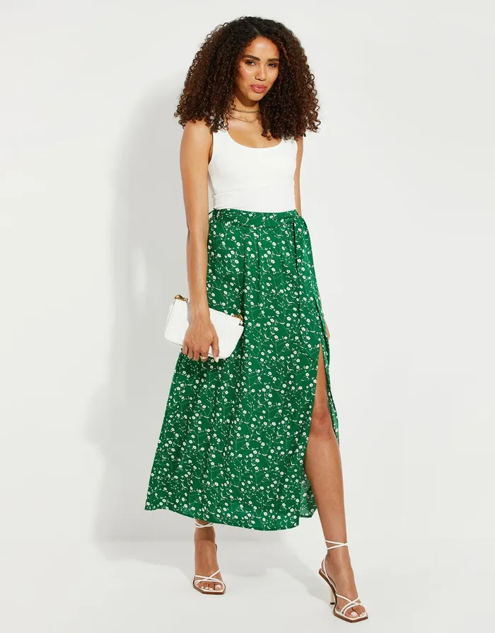 Women Petite Green Ditsy Floral Print Wrap Midi Skirt Green Threadbare Skirts Women Petite Green Ditsy Floral Print Wrap Midi Skirt Green Threadbare Skirts