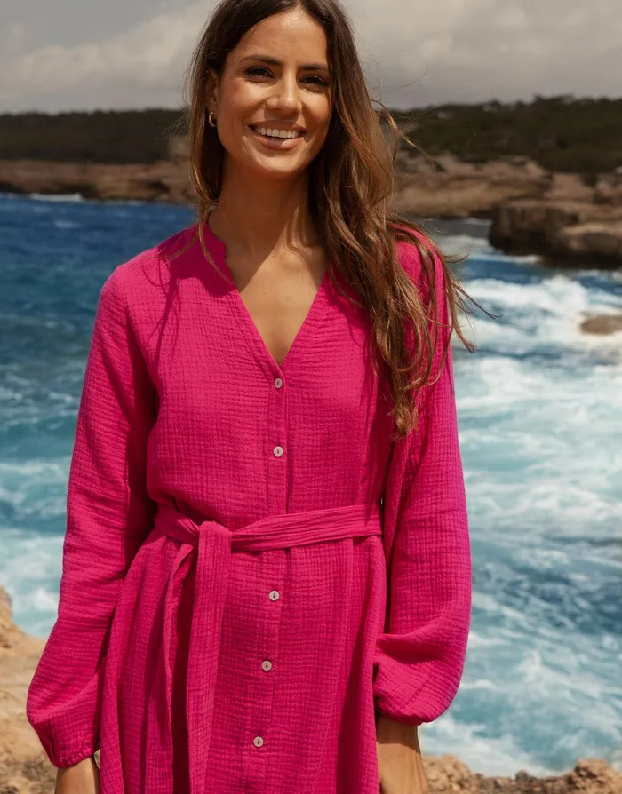 Women Pink Belted Grandad Collar Cotton Crinkle Shirt Dress Pink Threadbare Dresses Women Pink Belted Grandad Collar Cotton Crinkle Shirt Dress Pink Threadbare Dresses