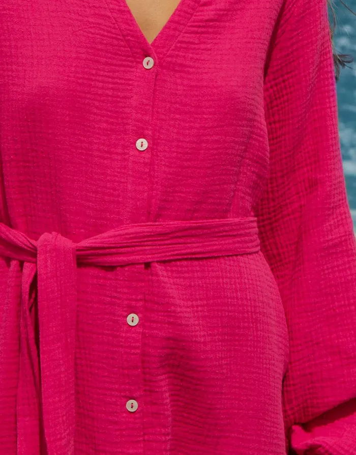 Women Pink Belted Grandad Collar Cotton Crinkle Shirt Dress Pink Threadbare Dresses Women Pink Belted Grandad Collar Cotton Crinkle Shirt Dress Pink Threadbare Dresses