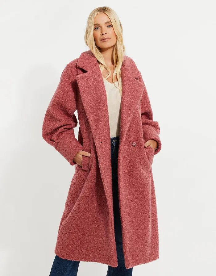 Women Pink Longline Teddy Coat Pink Threadbare Jackets and Coats