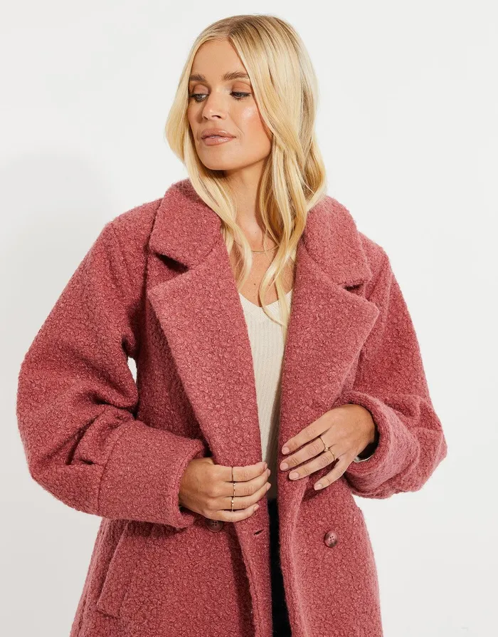 Women Pink Longline Teddy Coat Pink Threadbare Jackets and Coats