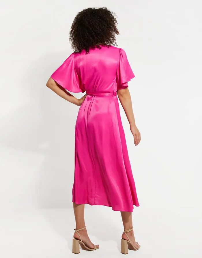 Women Pink Satin Button Down Midi Dress Pink Threadbare Dresses