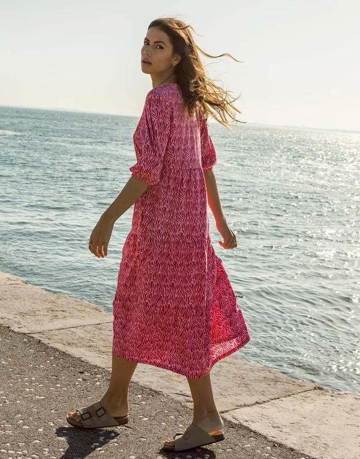 Women Pink Zebra Print Tiered Midi Dress Pink Threadbare Dresses Women Pink Zebra Print Tiered Midi Dress Pink Threadbare Dresses