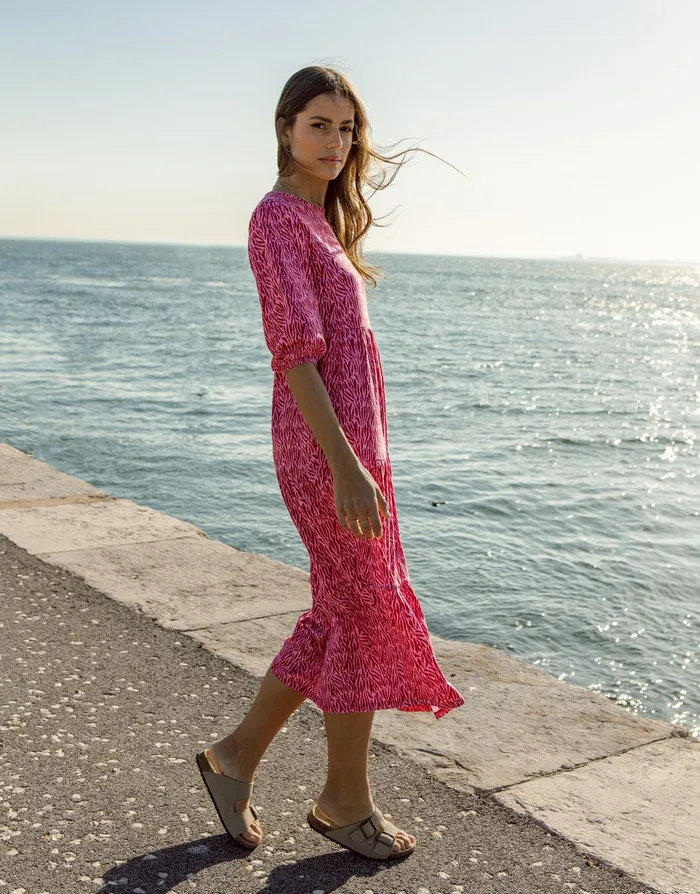 Women Pink Zebra Print Tiered Midi Dress Pink Threadbare Dresses Women Pink Zebra Print Tiered Midi Dress Pink Threadbare Dresses