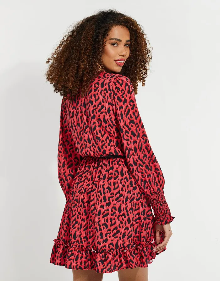 Women Red Animal Print Belted Ruffle Mini Dress Red Threadbare Dresses Women Red Animal Print Belted Ruffle Mini Dress Red Threadbare Dresses