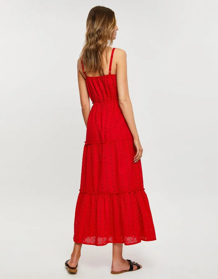 Women Red Broderie Anglaise Cami Strap Tiered Midi Dress Red Threadbare Dresses Women Red Broderie Anglaise Cami Strap Tiered Midi Dress Red Threadbare Dresses