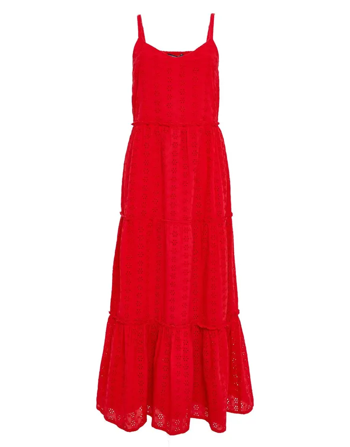 Women Red Broderie Anglaise Cami Strap Tiered Midi Dress Red Threadbare Dresses Women Red Broderie Anglaise Cami Strap Tiered Midi Dress Red Threadbare Dresses