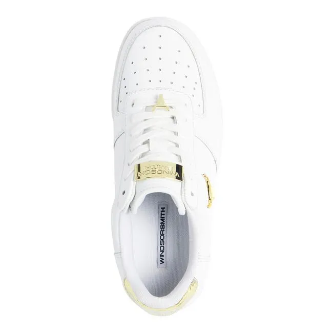 Women Rich White Leather Gold Metallic Sneakers Windsor Smith Platform Sneakers