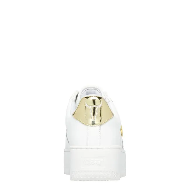 Women Rich White Leather Gold Metallic Sneakers Windsor Smith Platform Sneakers