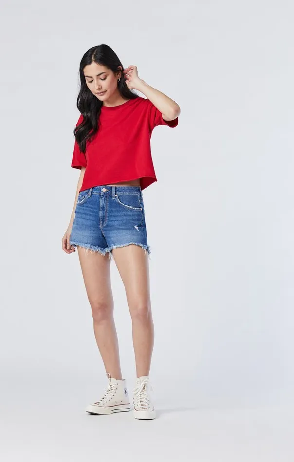 Women Rosie Boyfriend Short In Mid Ripped Stretch Mavi Jeans Shorts