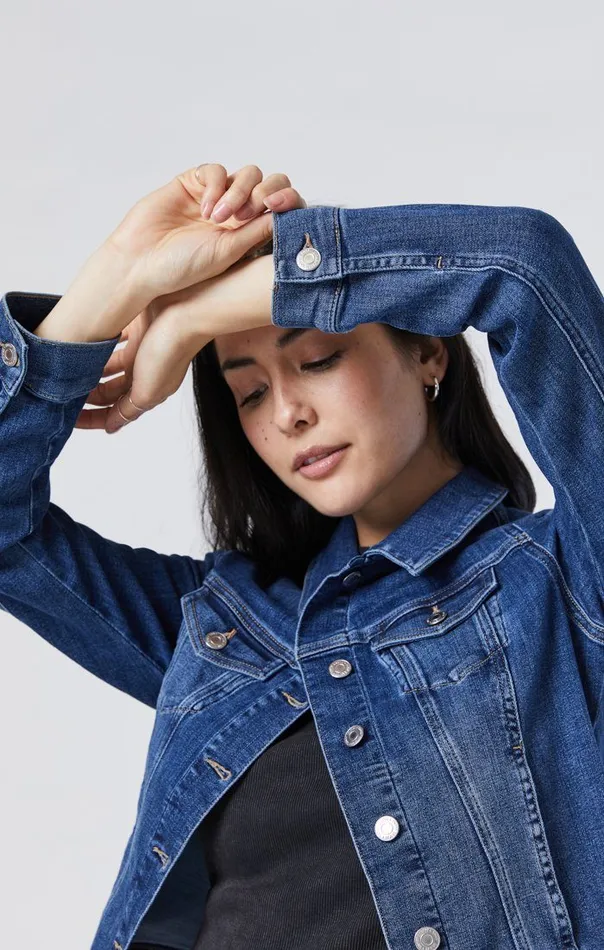 Women Samantha Jacket In Mid Brushed Feather Blue Mavi Jeans Jackets