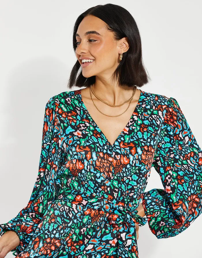 Women Satin Abstract Animal Print Midi Dress Black Threadbare Dresses Women Satin Abstract Animal Print Midi Dress Black Threadbare Dresses
