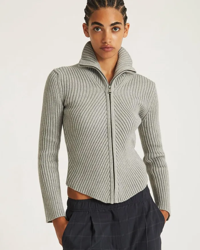 Women Saturdays NYC Knitwear Leah Cashmere Zip Sweater Ashheather Women Saturdays NYC Knitwear Leah Cashmere Zip Sweater Ashheather