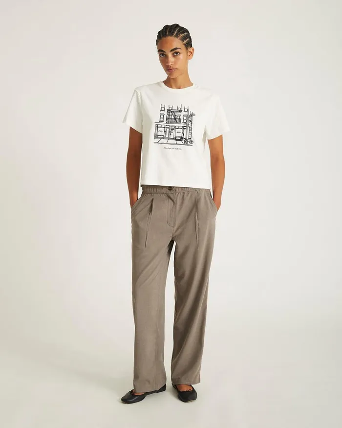 Women Saturdays NYC Tees and Knit Tops Cafe Standard SS Tee Ivory Women Saturdays NYC Tees and Knit Tops Cafe Standard SS Tee Ivory
