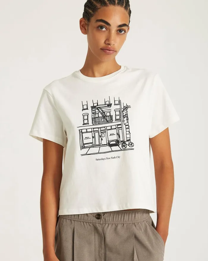 Women Saturdays NYC Tees and Knit Tops Cafe Standard SS Tee Ivory Women Saturdays NYC Tees and Knit Tops Cafe Standard SS Tee Ivory