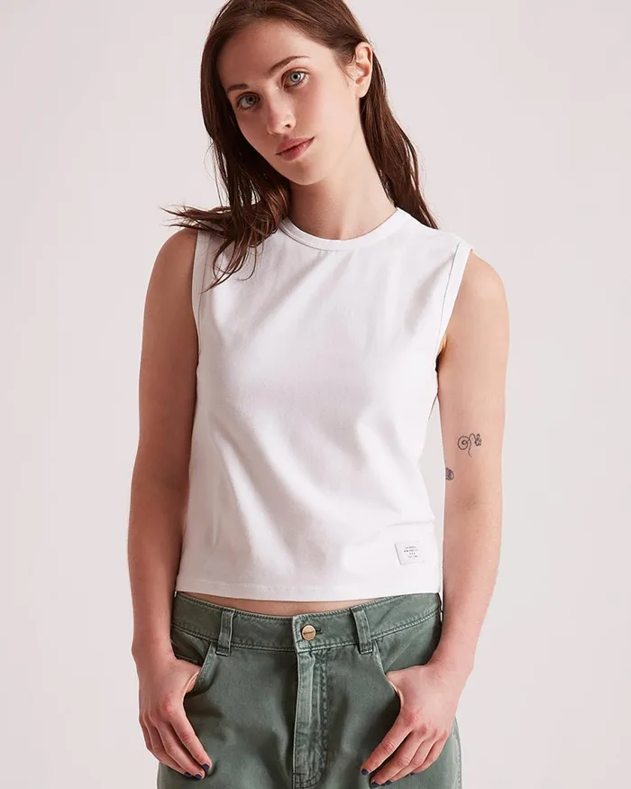 Women Saturdays NYC Tees and Knit Tops Martha Muscle Tank Top White Women Saturdays NYC Tees and Knit Tops Martha Muscle Tank Top White