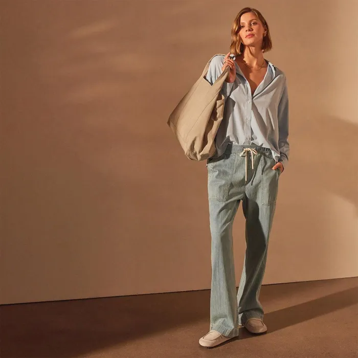 Women Shirting James Perse Lightweight Matte Satin Fluid Shirt Open Sky
