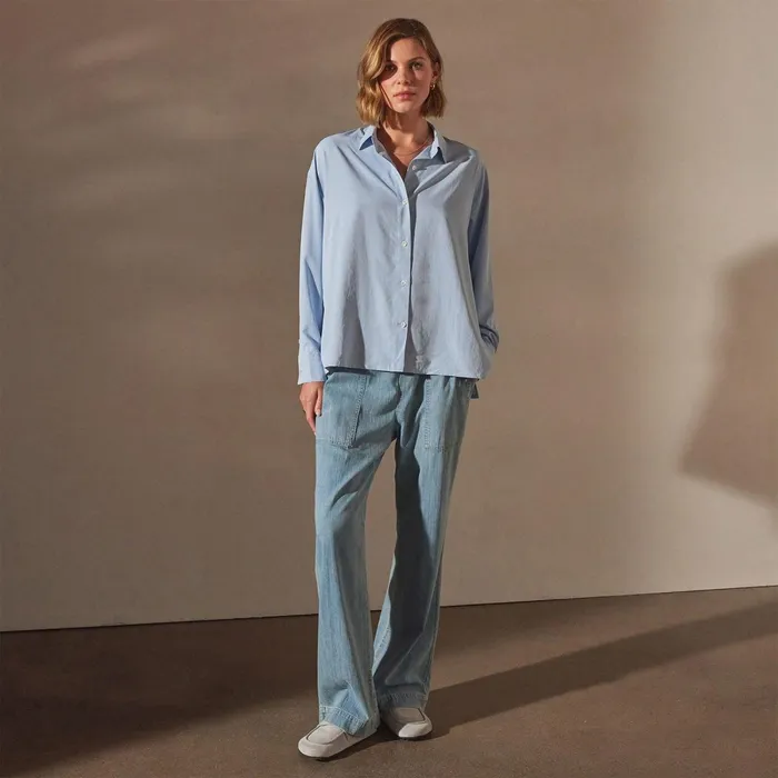 Women Shirting James Perse Lightweight Matte Satin Fluid Shirt Open Sky