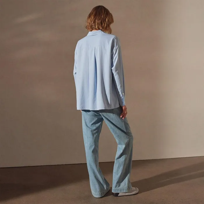 Women Shirting James Perse Lightweight Matte Satin Fluid Shirt Open Sky