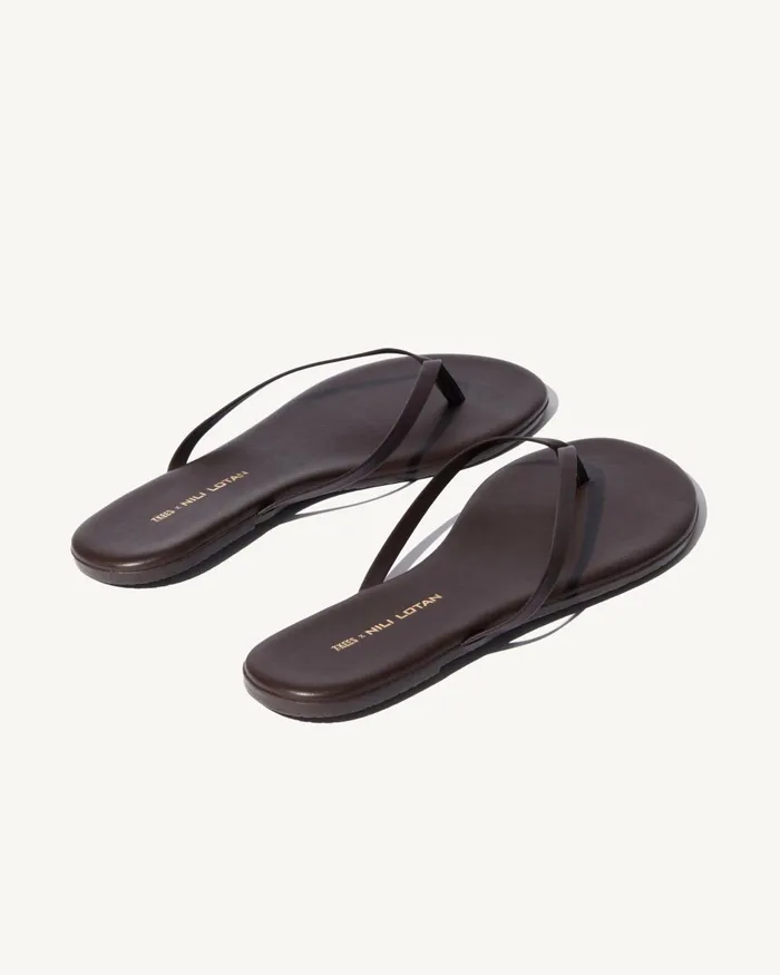 Women Shoes Nili Lotan NL X TKEES LEATHER FLIP FLOP Cognac