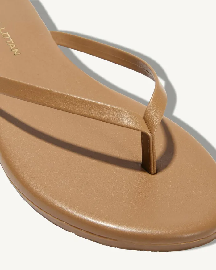 Women Shoes Nili Lotan NL X TKEES LEATHER FLIP FLOP Cognac