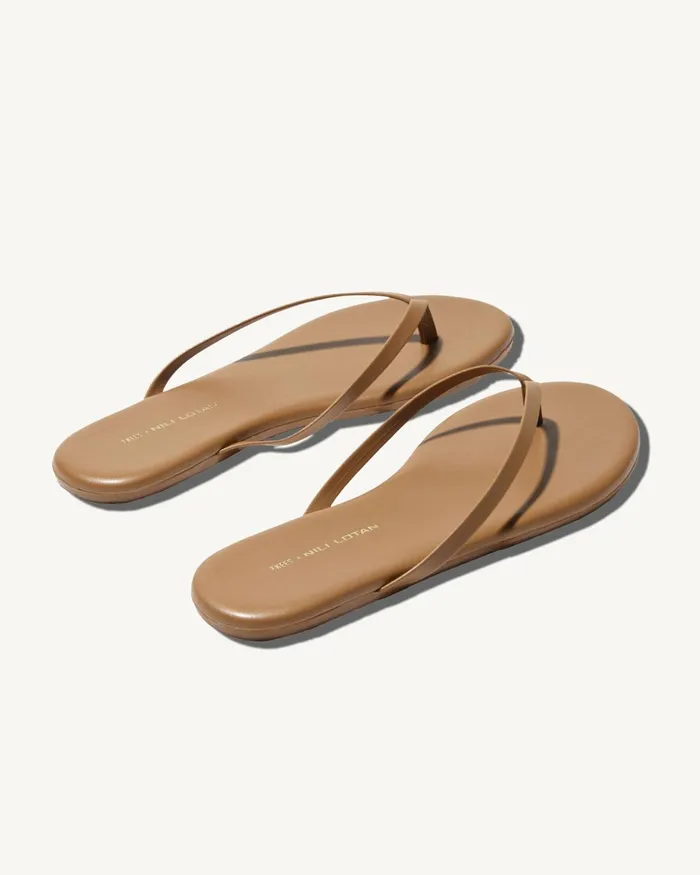 Women Shoes Nili Lotan NL X TKEES LEATHER FLIP FLOP Cognac