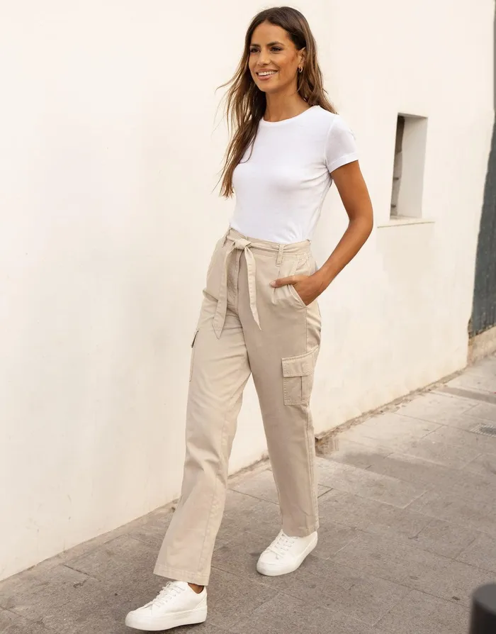 Women Stone Straight Leg Cargo Trousers Stone Threadbare Trousers Women Stone Straight Leg Cargo Trousers Stone Threadbare Trousers