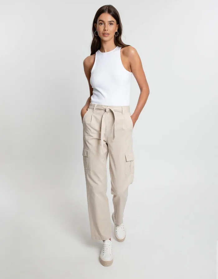 Women Stone Straight Leg Cargo Trousers Stone Threadbare Trousers Women Stone Straight Leg Cargo Trousers Stone Threadbare Trousers
