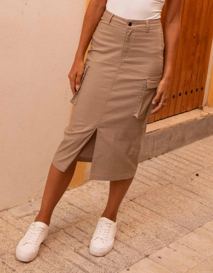 Women Stone Utility Cargo Midi Skirt Stone Threadbare Skirts Women Stone Utility Cargo Midi Skirt Stone Threadbare Skirts