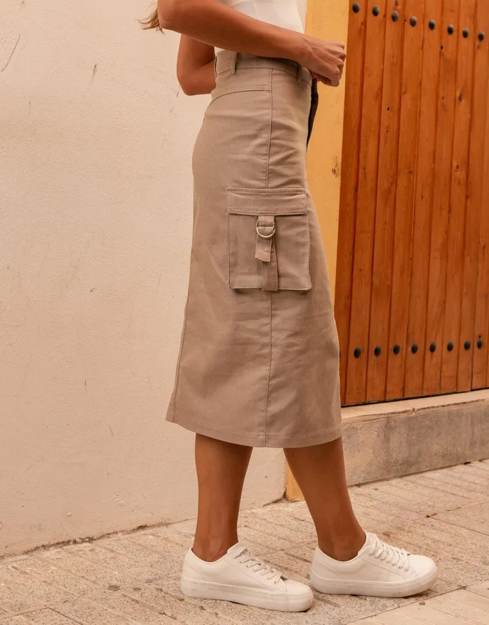 Women Stone Utility Cargo Midi Skirt Stone Threadbare Skirts Women Stone Utility Cargo Midi Skirt Stone Threadbare Skirts