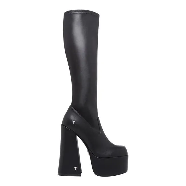 Women Survival Black Stretch Platform Boots Windsor Smith Platforms