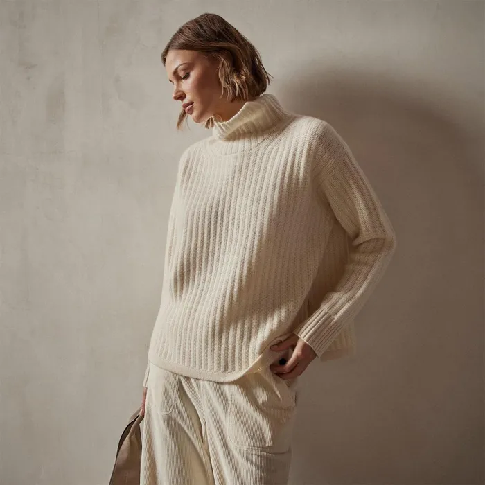 Women Sweaters James Perse Ribbed Cashmere Funnel Neck Ivory