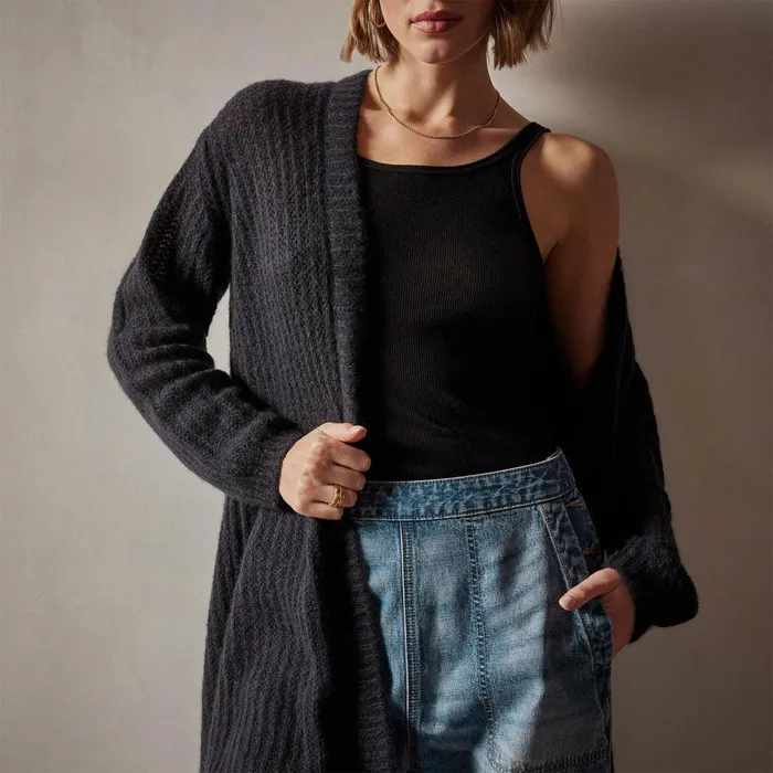 Women Sweaters James Perse Textured Cashmere Knit Cardigan Black