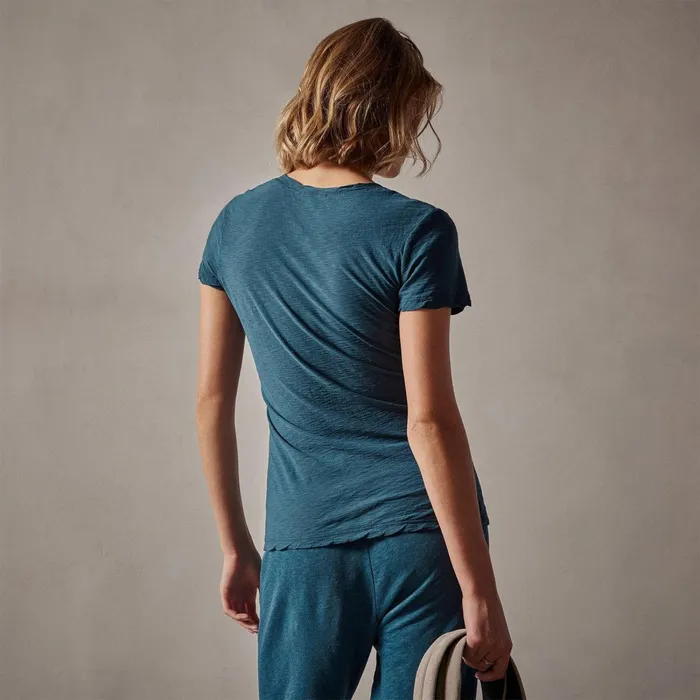 Women TShirts James Perse Sheer Slub Casual V Neck Teal