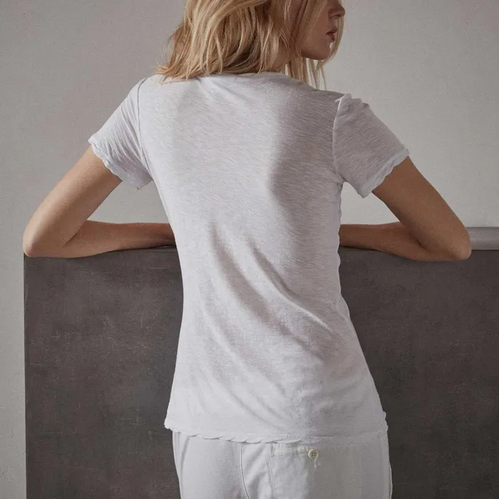 Women TShirts James Perse Sheer Slub Casual V Neck White