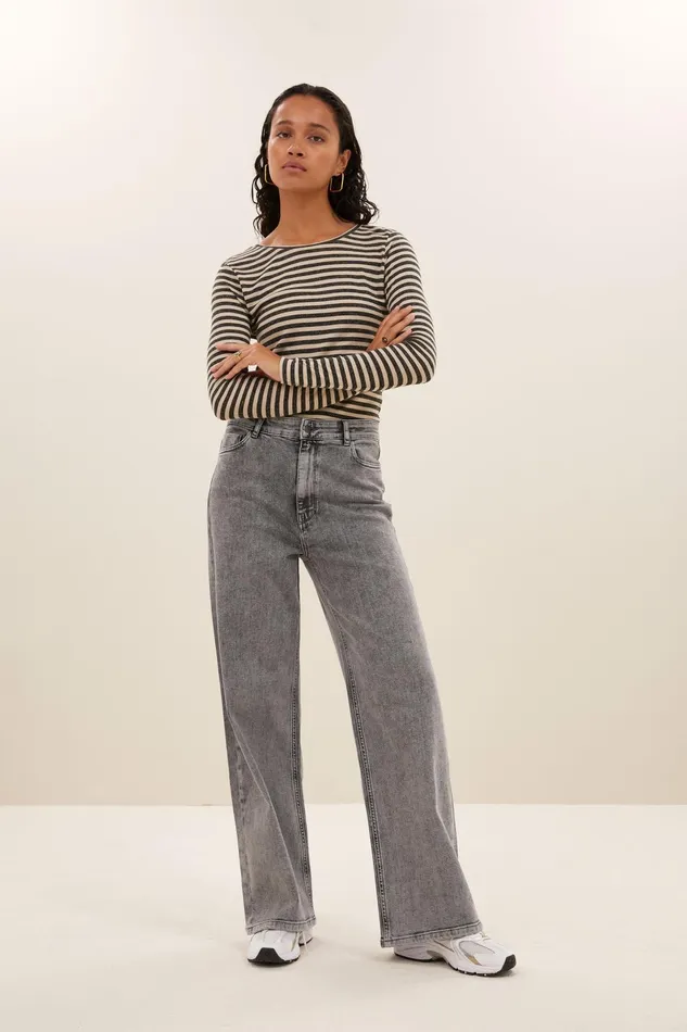 Women Tops and Shirts Bybar Basic Ls Stripe Top Chalk