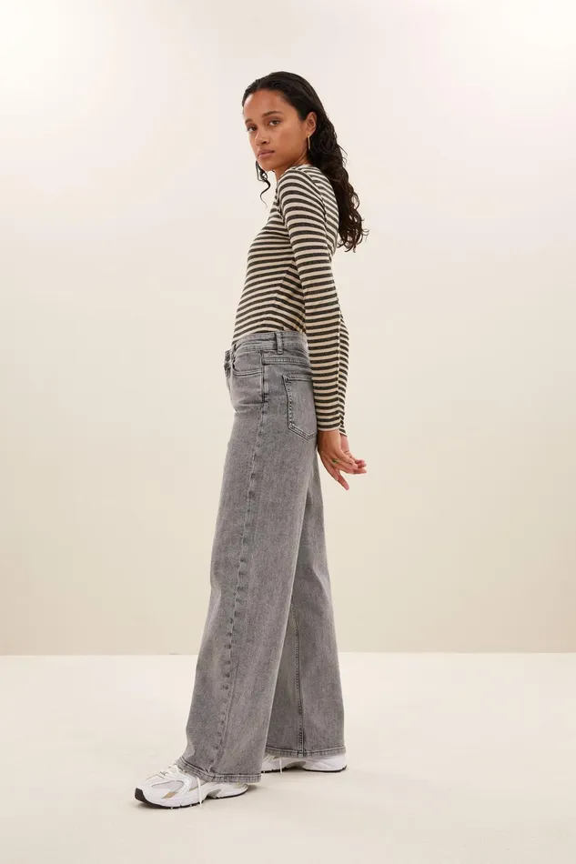 Women Tops and Shirts Bybar Basic Ls Stripe Top Chalk