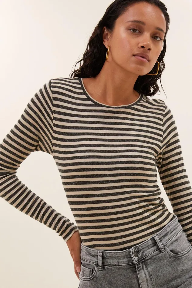 Women Tops and Shirts Bybar Basic Ls Stripe Top Chalk