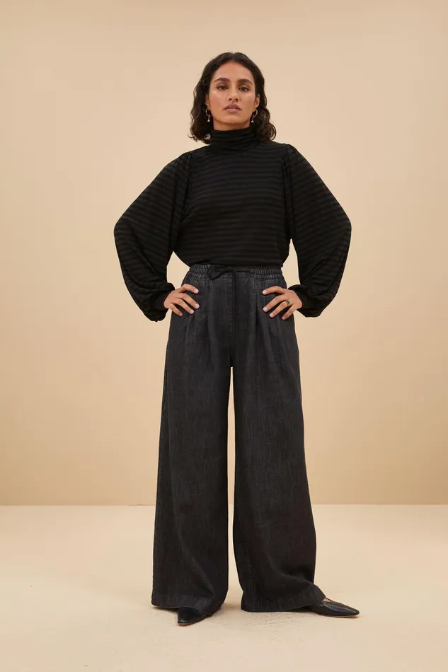 Women Tops and Shirts Bybar Jojo Roll Melange Stripe Top Jet Black