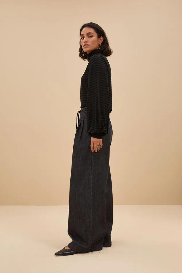 Women Tops and Shirts Bybar Jojo Roll Melange Stripe Top Jet Black